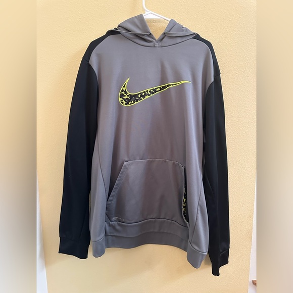 Nike Other - Nike Gray/Black Therma-Fit Hoodie with Neon Yellow Logo